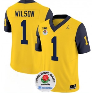 NCAA Wolverines 1 Roman Wilson 2023 F.U.S.E. Yellow Navy Rose Bowl Patch Vapor Limited Men Jersey