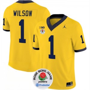 NCAA Wolverines 1 Roman Wilson 2023 F.U.S.E. Yellow Rose Bowl Patch Vapor Limited Men Jersey
