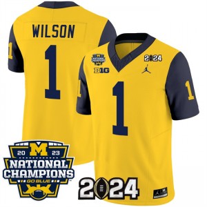 NCAA Wolverines 1 Roman Wilson Yellow Navy 2024 F.U.S.E. With 2023 National Champions Patch Vapor Limited Men Jersey