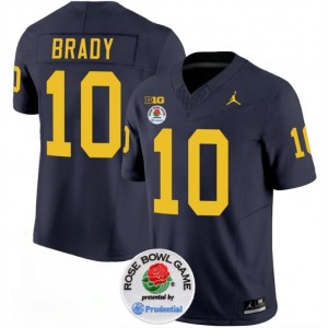 NCAA Wolverines 10 Tom Brady 2023 F.U.S.E. Navy Rose Bowl Patch Vapor Limited Men JerseyJersey