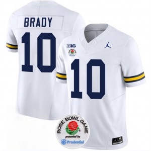 NCAA Wolverines 10 Tom Brady 2023 F.U.S.E. White Rose Bowl Patch Vapor Limited Men Jersey
