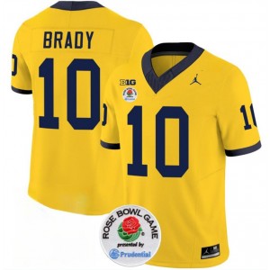 NCAA Wolverines 10 Tom Brady 2023 F.U.S.E. Yellow Rose Bowl Patch Vapor Limited Men Jersey