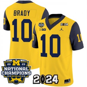 NCAA Wolverines 10 Tom Brady Yellow Navy 2024 F.U.S.E. With 2023 National Champions Patch Vapor Limited Men Jersey
