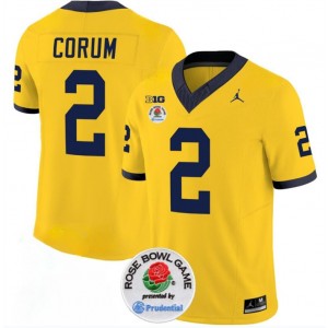 NCAA Wolverines 2 Blake Corum 2023 F.U.S.E. Yellow Rose Bowl Patch Vapor Limited Men Jersey