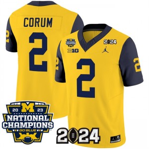 NCAA Wolverines 2 Blake Corum Yellow Navy 2024 F.U.S.E. With 2023 National Champions Patch Vapor Limited Men Jersey