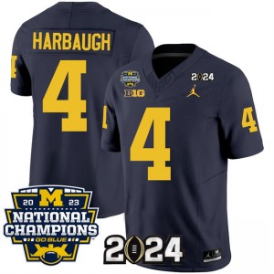 NCAA Wolverines 4 Jim Harbaugh Navy 2024 F.U.S.E. With 2023 National Champions Patch Vapor Limited Men Jersey