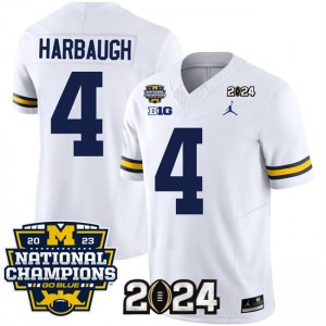 NCAA Wolverines 4 Jim Harbaugh White 2024 F.U.S.E. With 2023 National Champions Patch Vapor Limited Men Jersey