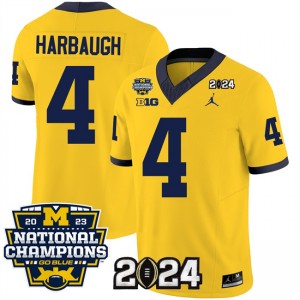 NCAA Wolverines 4 Jim Harbaugh Yellow 2024 F.U.S.E. With 2023 National Champions Patch Vapor Limited Men Jersey