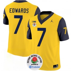 NCAA Wolverines 7 Donovan Edwards 2023 F.U.S.E. Yellow Navy Rose Bowl Patch Vapor Limited Men Jersey