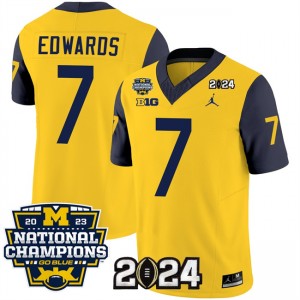 NCAA Wolverines 7 Donovan Edwards Yellow Navy 2024 F.U.S.E. With 2023 National Champions Patch Vapor Limited Men Jersey