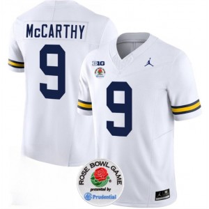 NCAA Wolverines 9 J.J. McCarthy 2023 F.U.S.E. White Rose Bowl Patch Vapor Limited Men Jersey