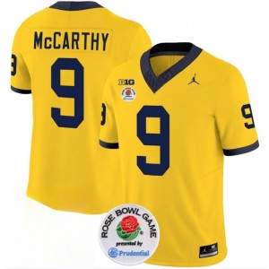 NCAA Wolverines 9 J.J. McCarthy 2023 F.U.S.E. Yellow Rose Bowl Patch Vapor Limited Men Jersey