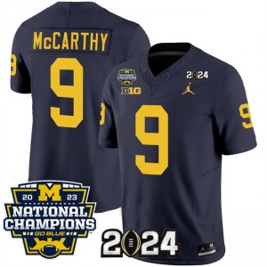 NCAA Wolverines 9 J.J. McCarthy Navy 2024 F.U.S.E. With 2023 National Champions Patch Vapor Limited Men Jersey