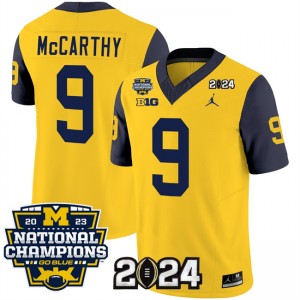 NCAA Wolverines 9 J.J. McCarthy Yellow Navy 2024 F.U.S.E. With 2023 National Champions Patch Vapor Limited Men Jersey