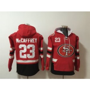 NFL 49ers 23 Christian McCaffrey Red Black Ageless Must-Have Lace-Up Pullover Hoodie