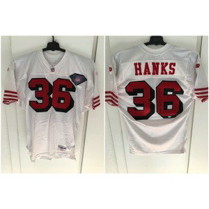 NFL 49ers 36 Hanks White Throwback Men Jersey