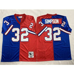 NFL Bills 32 O.J. Simpson Blue Red Splite Throwback Men Jersey