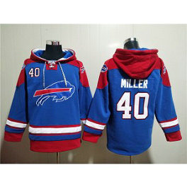 NFL Bills 40 Von Miller Red Blue Ageless Must Have Lace Up Pullover Hoodie
