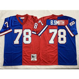 NFL Bills 78 Bruce Smith Blue Red Splite Throwback Men Jersey