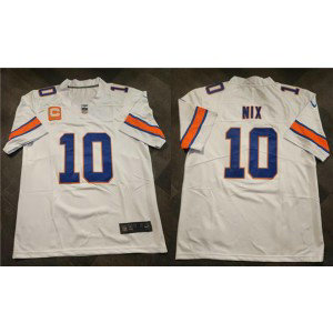 NFL Broncos 10 Bo Nix White Throwback Men Jersey With C Patch