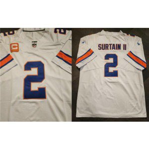 NFL Broncos 2 Pat Surtain II White Throwback Men Jersey With C Patch