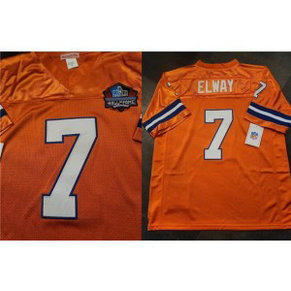 NFL Broncos 7 John Elway Orange Throwback Men Jersey with Hall of Fame Patch