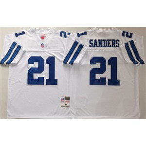 NFL Cowboys 21 Deion Sanders White Throwback Men Jersey