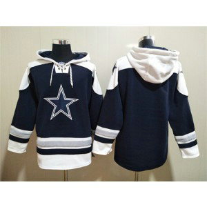 NFL Cowboys Blank Navy Ageless Must-Have Lace-Up Sweatshirt Hoodie