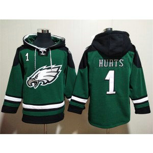 NFL Eagles 1 Jalen Hurts Green Lace-Up Pullover Hoodie 1