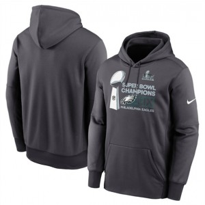 NFL Eagles Anthracite Super Bowl LIX Champions Locker Room Trophy Collection Fleece Pullover Hoodie