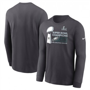NFL Eagles Anthracite Super Bowl LIX Champions Locker Room Trophy Collection Long Sleeve T-Shirts