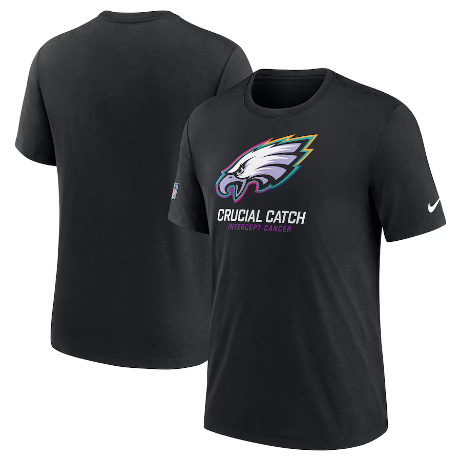 NFL Eagles Charcoal 2024 Crucial Catch Performance T-Shirt