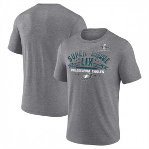 NFL Eagles Heather Gray Super Bowl LIX Champions Prestigious Run Tri-Blend Scoop T-Shirt
