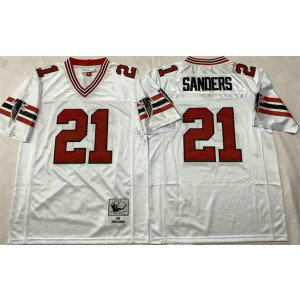 NFL Falcons 21 Deion Sanders White Throwback Men Jersey