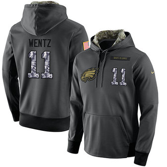 NFL Men's Nike Philadelphia Eagles #11 Carson Wentz Stitched Black Anthracite Salute to Service Player Performance Hoodie NFL Men's Nike Philadelphia Eagles #11 Carson Wentz Stitched Black Anthracite Salute to Service Player Performance Hoodie