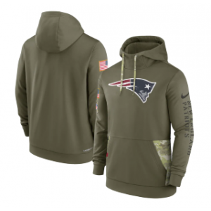 NFL New England Patriots 2022 Olive Salute to Service Therma Performance Pullover Hoodie