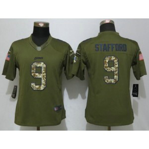 NFL Nike Lions 9 Matthew Stafford Green Salute To Service Women Jersey