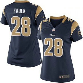 NFL Nike Rams 28 Marshall Faulk Navy Blue Women Jersey