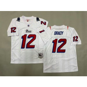 NFL Patriots 12 Brady White Throwback Men Jersey