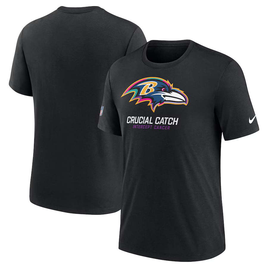 NFL Ravens Charcoal 2024 Crucial Catch Performance T-Shirt