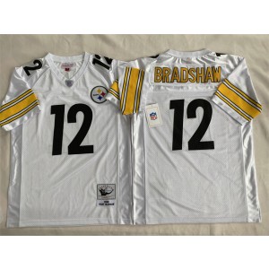 NFL Steelers 12 Terry Bradshaw White Throwback Men Jersey