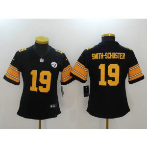 NFL Steelers 19 JuJu Smith-Schuster Black Color Rush Nike Women Jersey