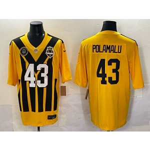 NFL Steelers 43 Troy Polamalu Yellow Throwback Men Jersey