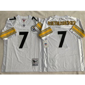 NFL Steelers 7 Ben Roethlisberger White Throwback Men Jersey