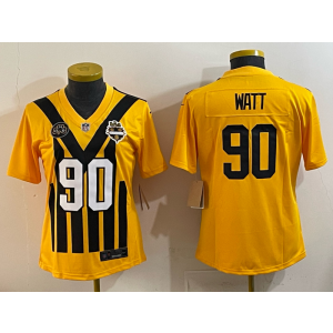 NFL Steelers 90 JJ Watt Yellow Throwback Women Jersey