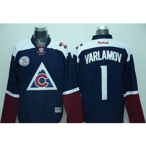 NHL Avalanche 1 Semyon Varlamov Navy Blue Alternate 20th Patch Men Jersey