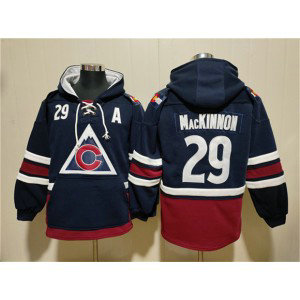 NHL Avalanche 29 Nathan MacKinnon Navy All Stitched Sweatshirt Hoodie
