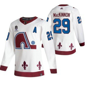 NHL Avalanche 29 Nathan MacKinnon White 2022 Stanley Cup Champions Patch Adidas Men Jersey