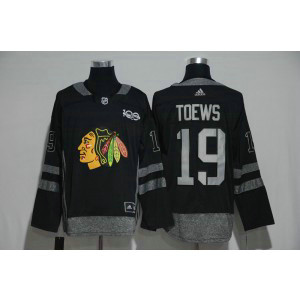 NHL Blackhawks 19 Jonathan Toews 100th Anniversary Black Adidas Men Jersey