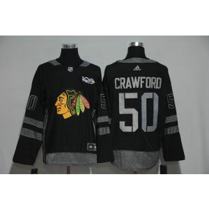 NHL Blackhawks 50 Corey Crawford 100th Anniversary Black Adidas Men Jersey